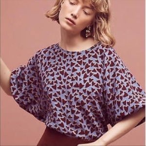 Anthro Maeve Silk Heart Print Top